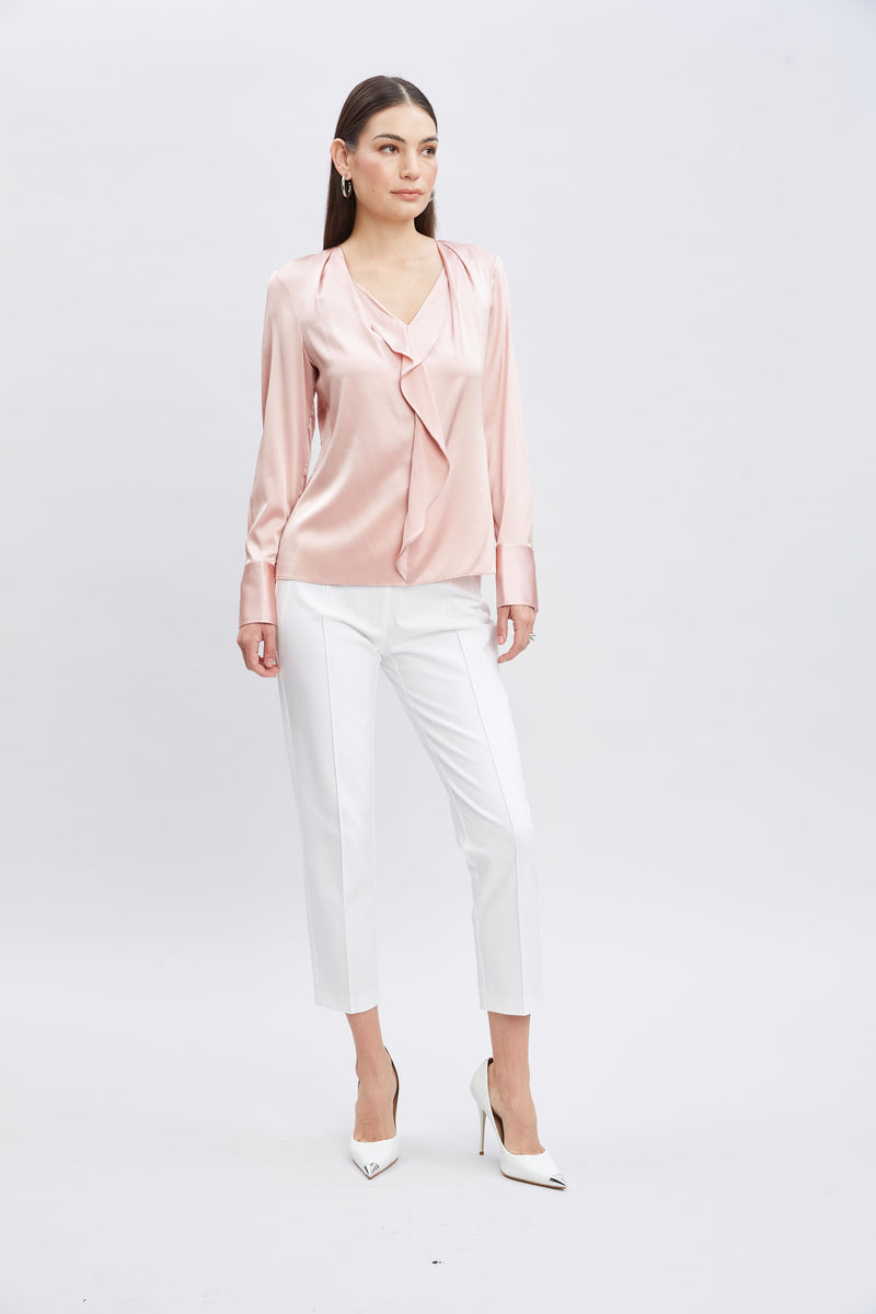 Silk Satin Ruffle Contour Shirt