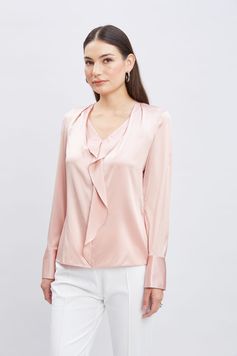 Silk Satin Ruffle Contour Shirt