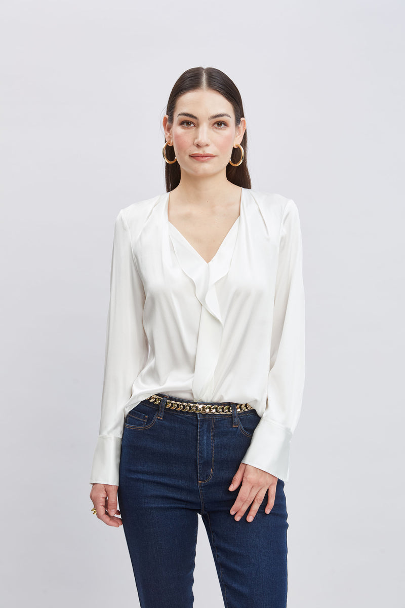 Silk Satin Contour Ruffle Shirt