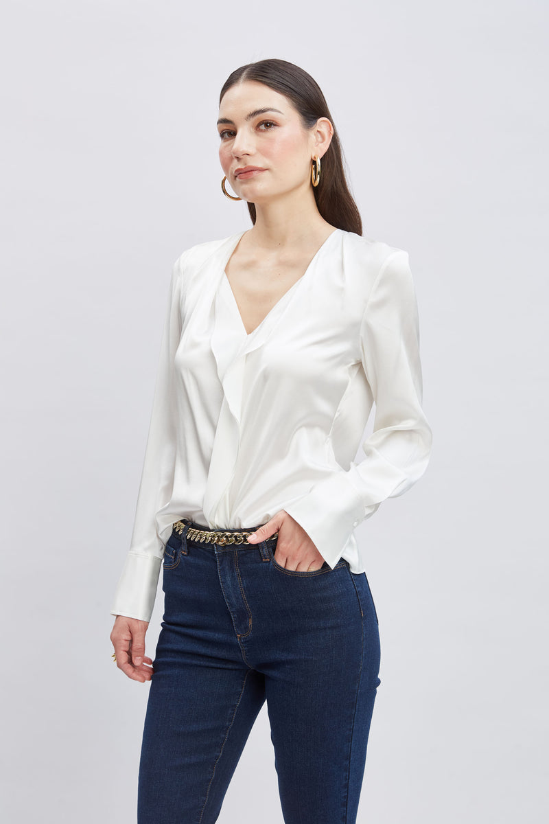 Silk Satin Contour Ruffle Shirt