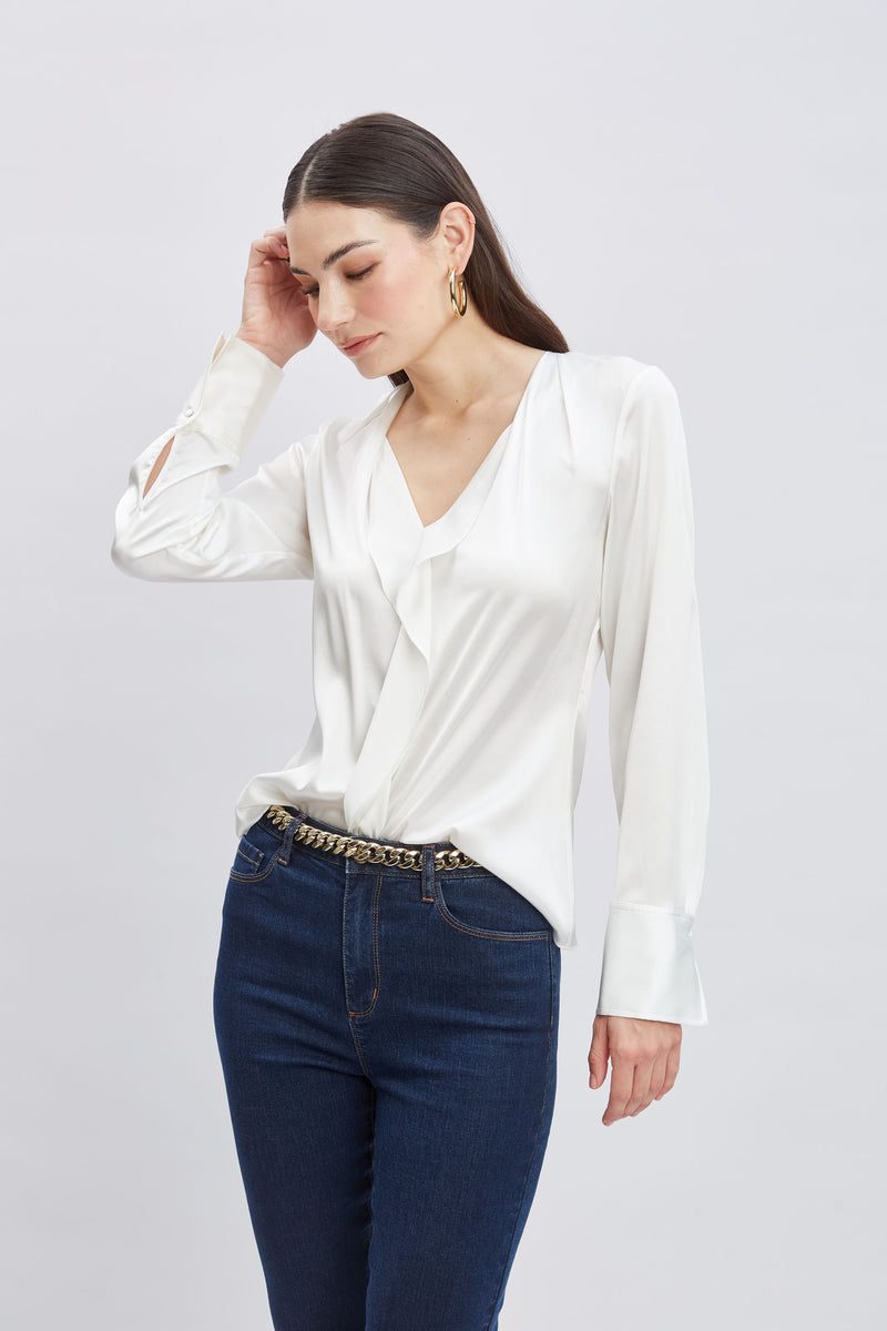 Silk Satin Contour Ruffle Shirt