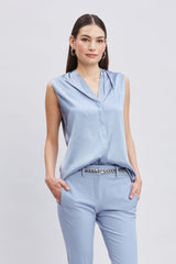 Sleeveless Silk Button Down Shirt