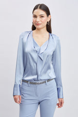 Silk Satin Contour Ruffle Shirt