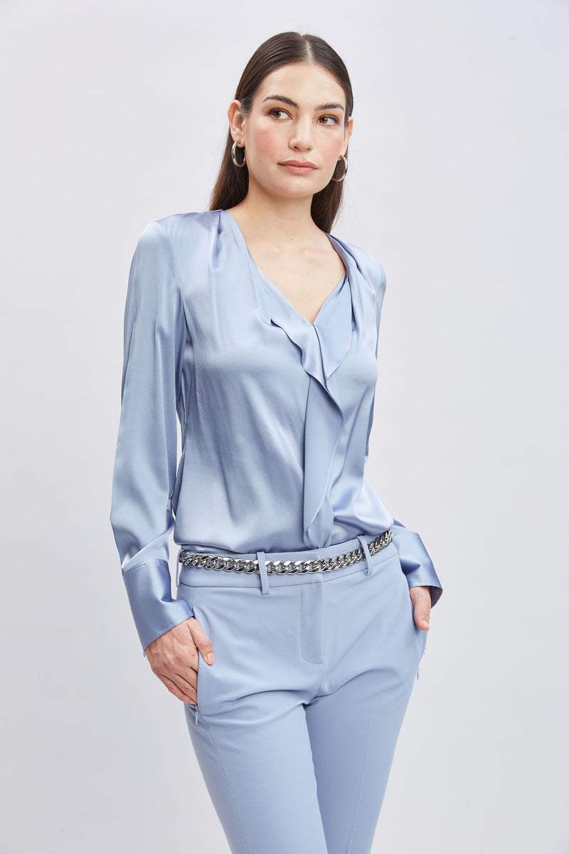 Silk Satin Contour Ruffle Shirt