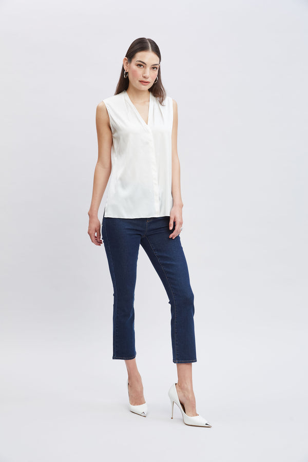 Sleeveless Silk Button Down Shirt