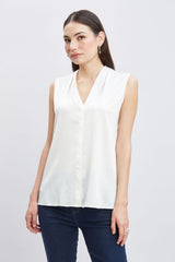 Sleeveless Silk Button Down Shirt