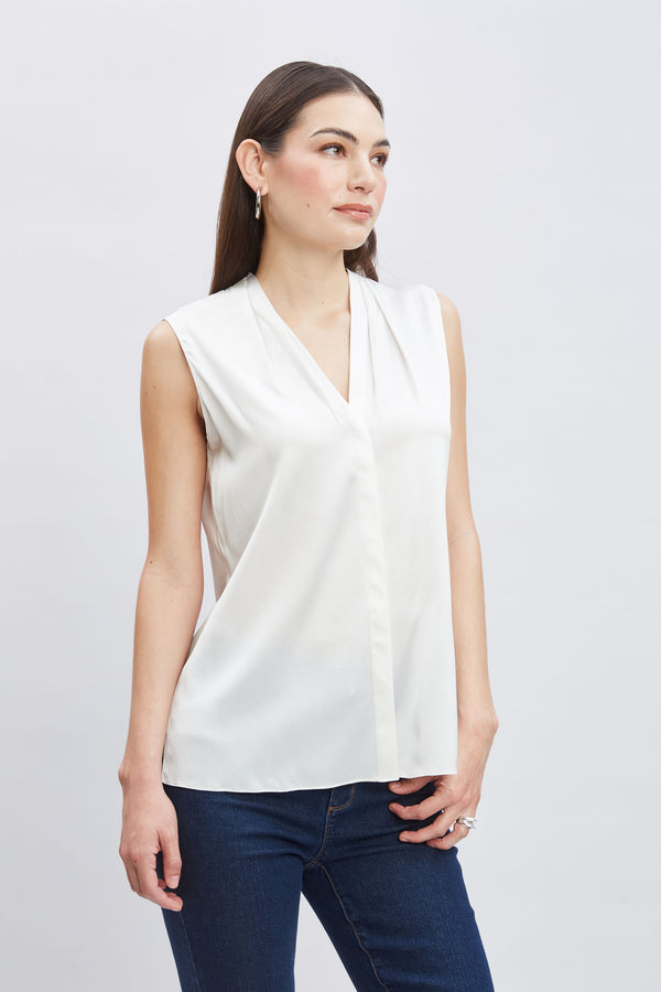 Sleeveless Silk Button Down Shirt