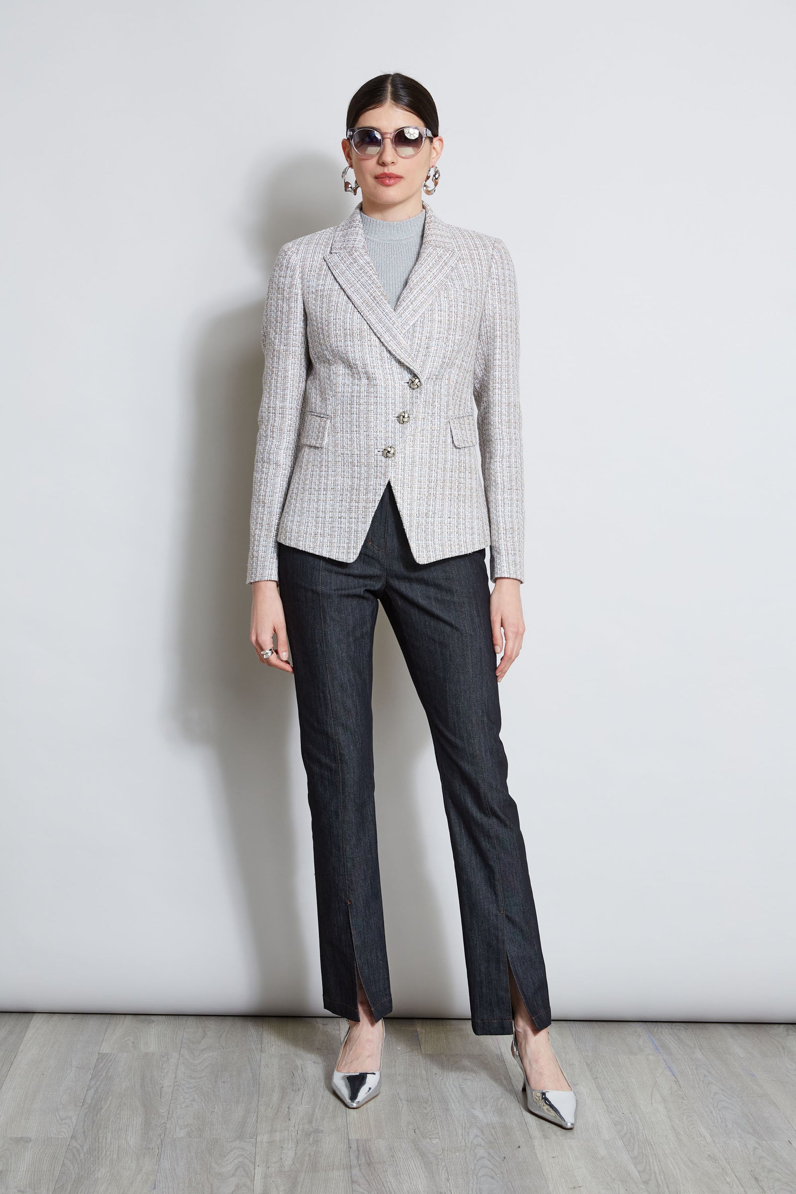 Elie hot Tahari tova grey metallic trim blazer msrp $460 size 12