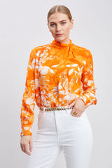 Silk Draped Neck Bloom Shirt