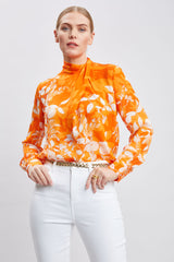 Silk Draped Neck Bloom Shirt