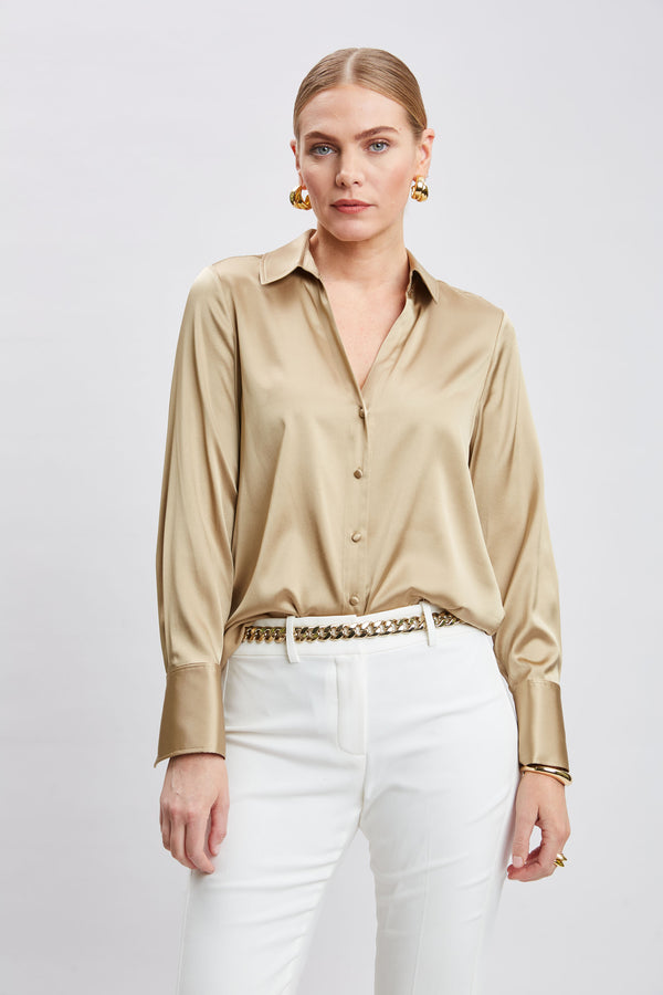 Silk Satin Button Down Shirt