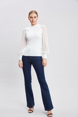 Chiffon Sleeve Button Knit