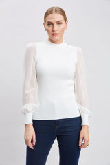 Chiffon Sleeve Button Knit