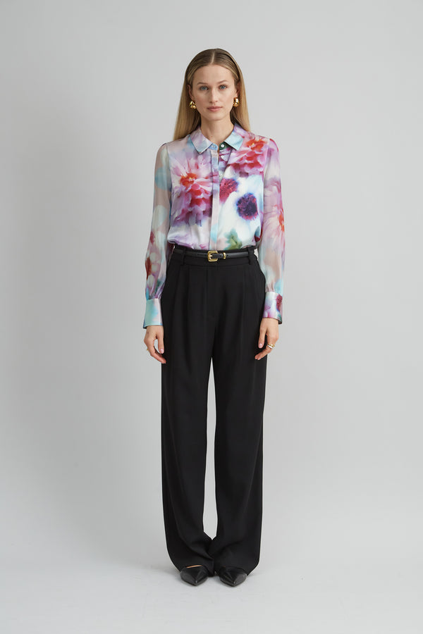 Mixed Media Silk Floral Shirt