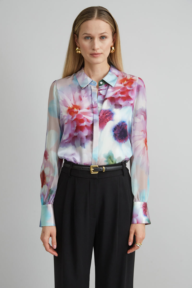 Mixed Media Silk Floral Shirt