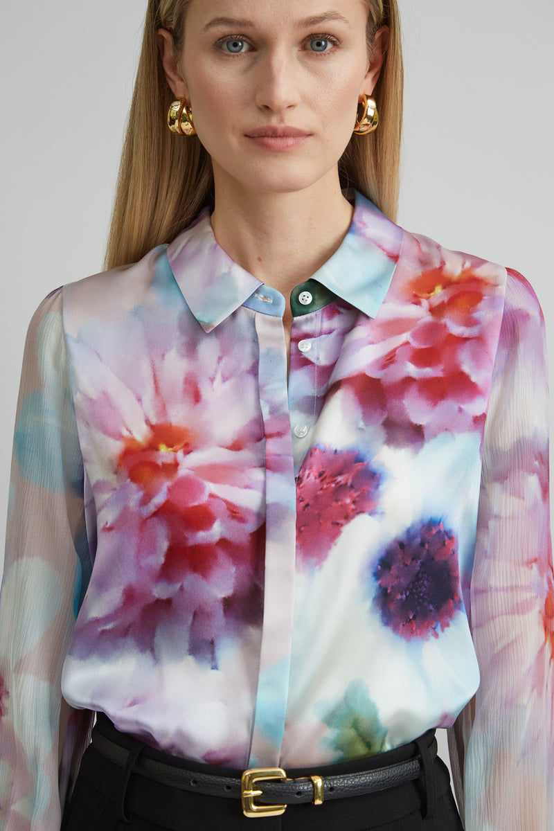 Mixed Media Silk Floral Shirt