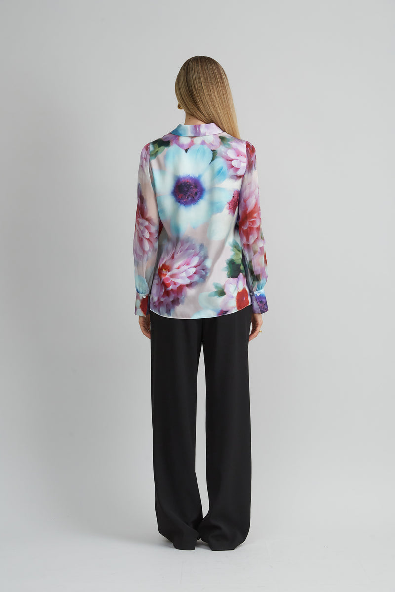 Mixed Media Silk Floral Shirt