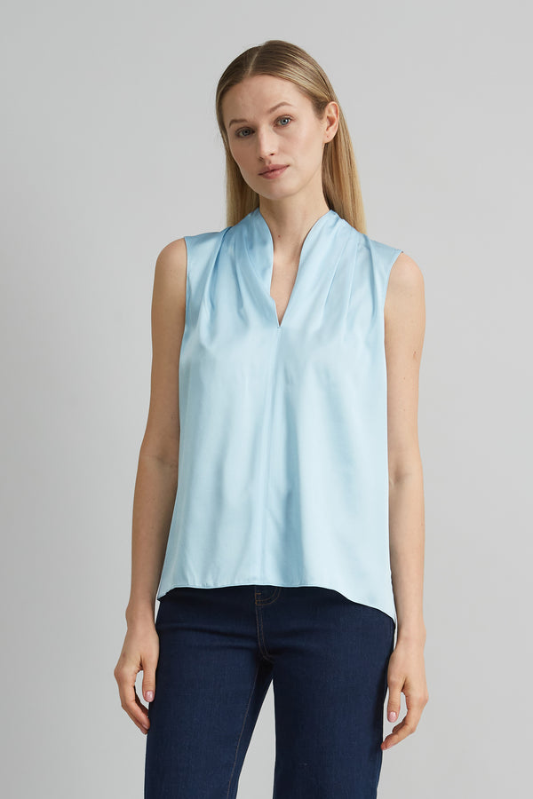 Sleeveless Silk Satin Contour Shirt