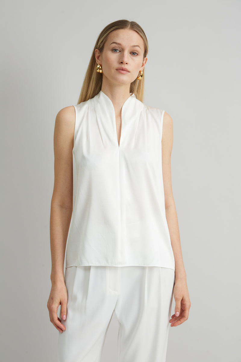 Sleeveless Silk Satin Contour Shirt