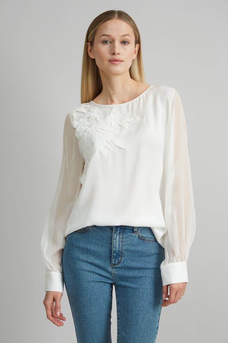 Floral Applique Silk Shirt