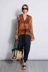 Silk Crinkle Chiffon Raj Paisley Shirt