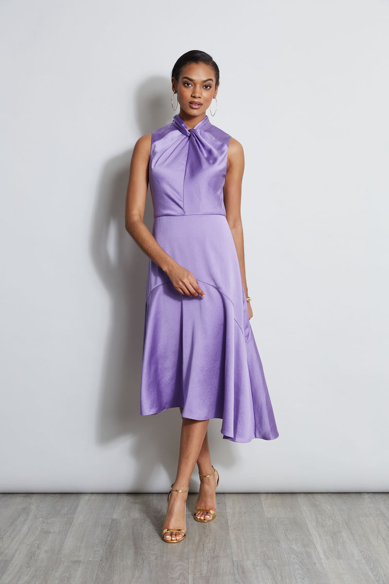 Twist Neck Satin Dress