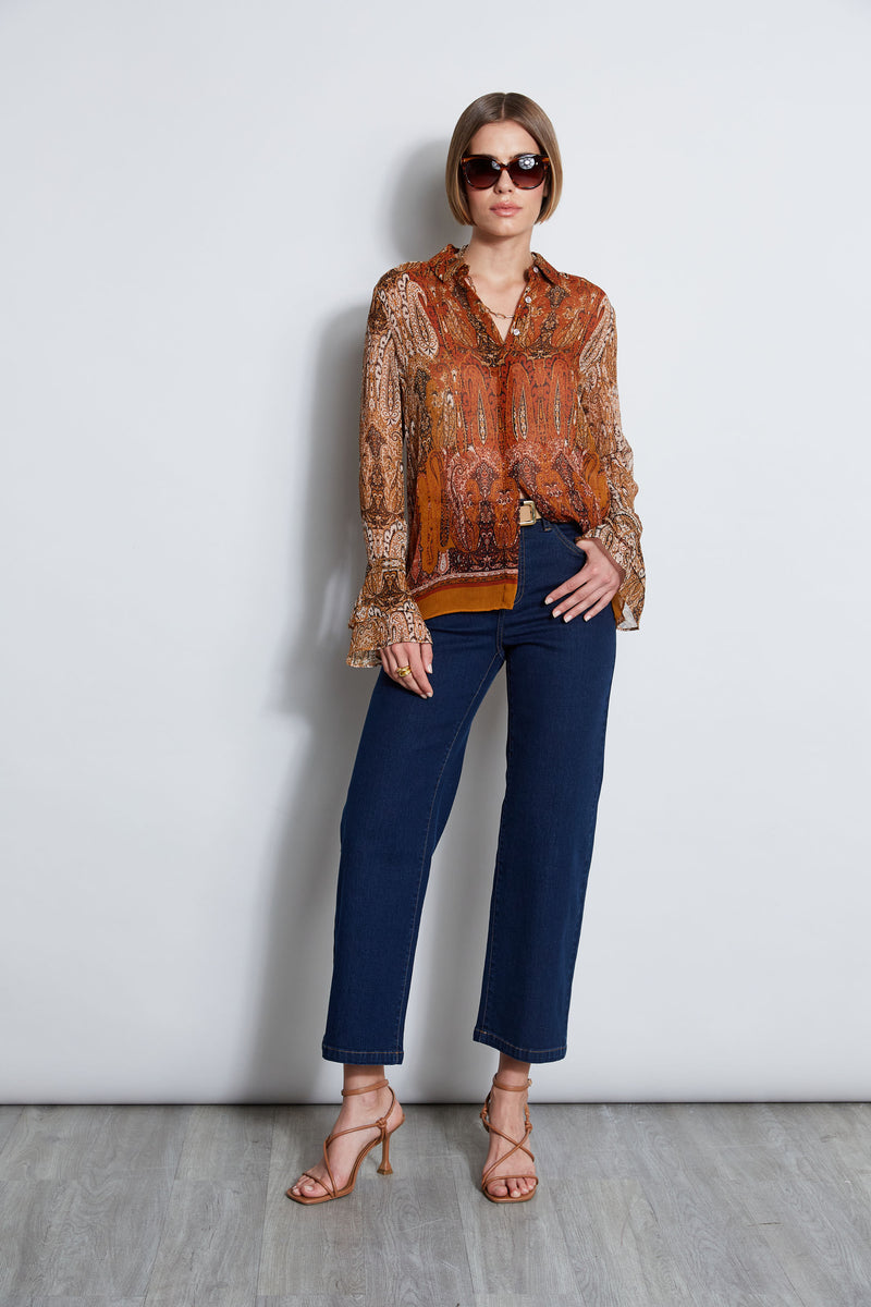 Silk Crinkle Chiffon Raj Paisley Shirt