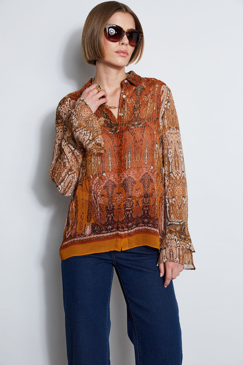 Silk Crinkle Chiffon Raj Paisley Shirt