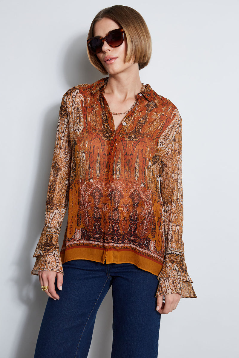 Silk Crinkle Chiffon Raj Paisley Shirt