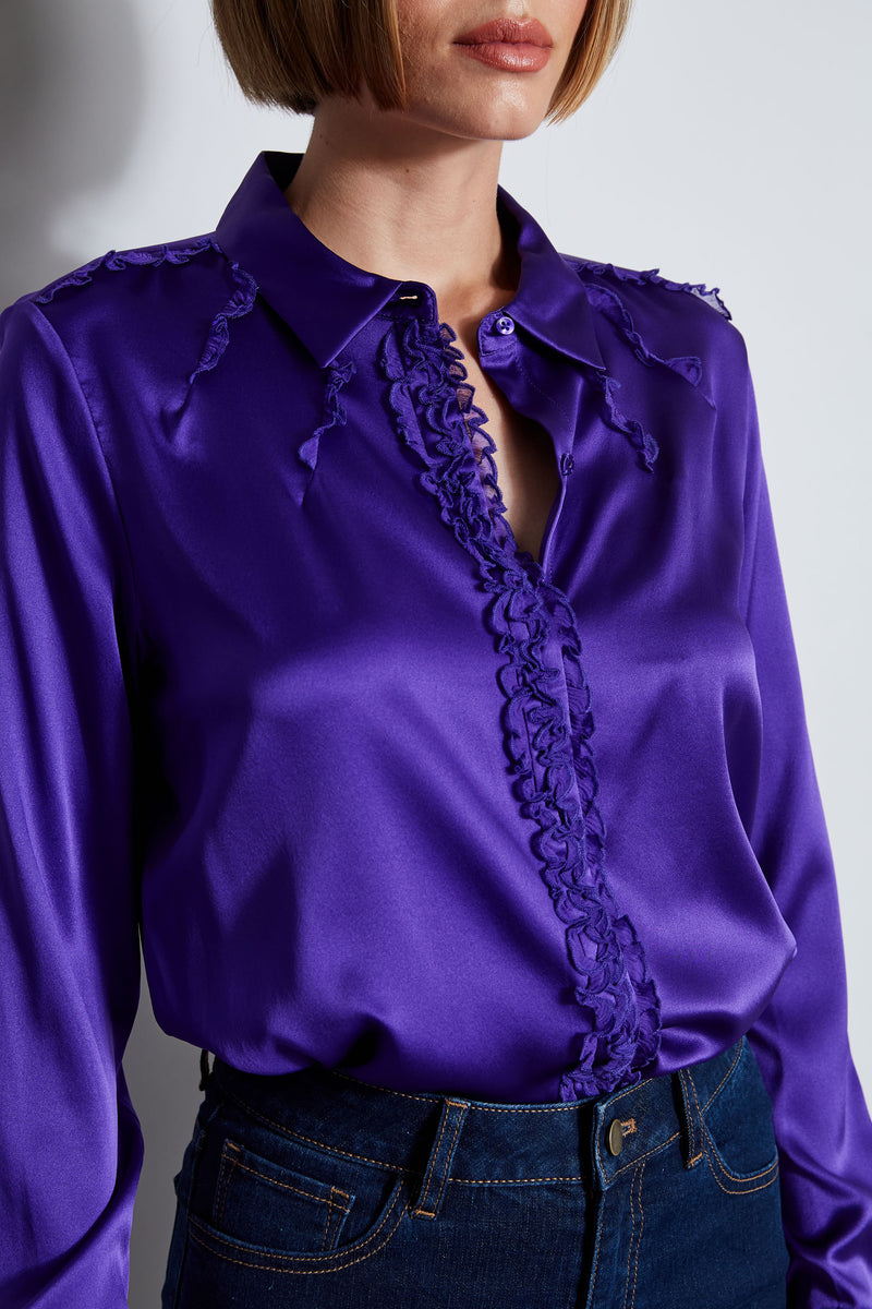 Chiffon Ruffle Silk Satin Shirt