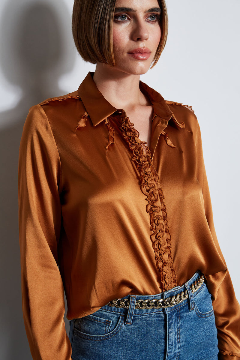 Chiffon Ruffle Silk Satin Shirt