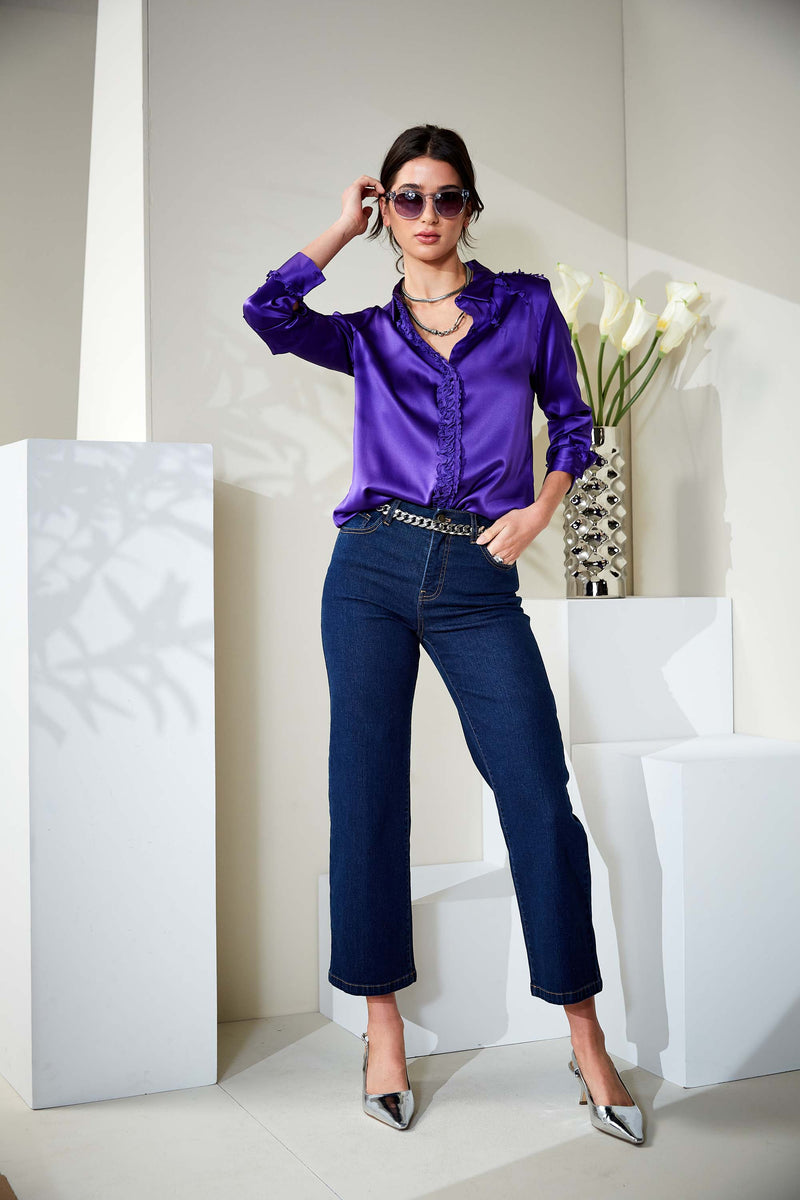 Chiffon Ruffle Silk Satin Shirt