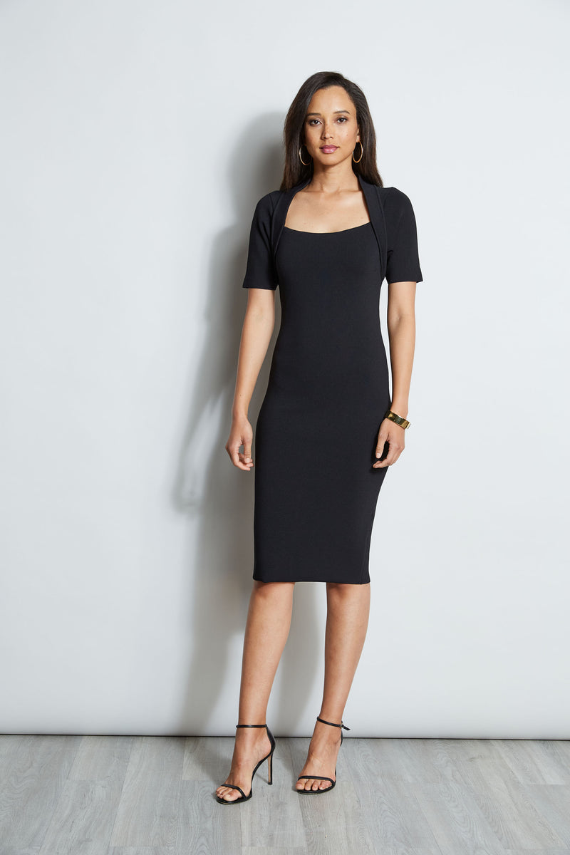 Black Elegant Midi Dress With 3/4 Sleeves | AWAMA | SilkFred UAE