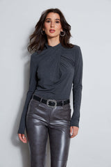 Long Sleeve Twist Neck Knit