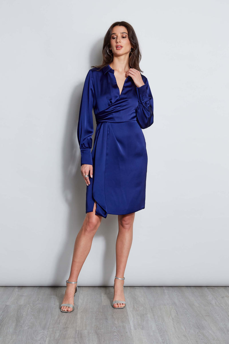 Long Sleeve Satin Wrap Dress Elie Tahari