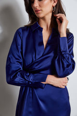 Long Sleeve Satin Wrap Dress