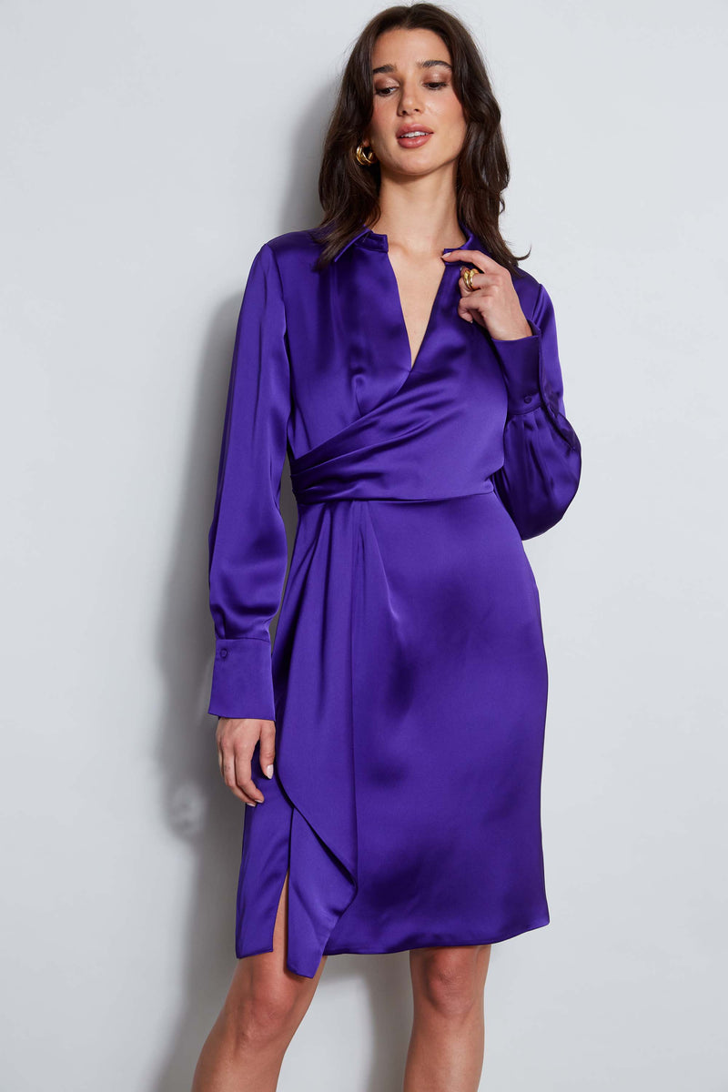 Long Sleeve Satin Wrap Dress