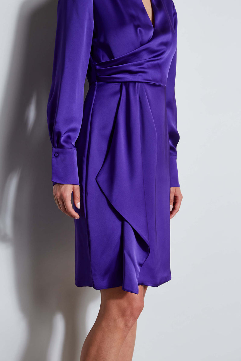 Long Sleeve Satin Wrap Dress