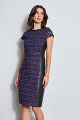 Tweed Vegan Leather Panel Dress