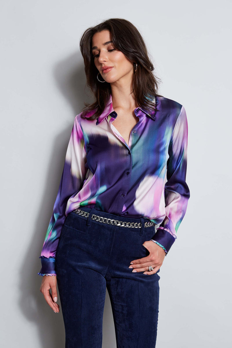 Silk Satin Moire Floral Shirt