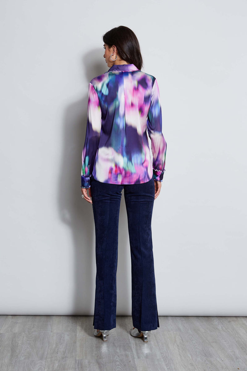 Silk Satin Moire Floral Shirt