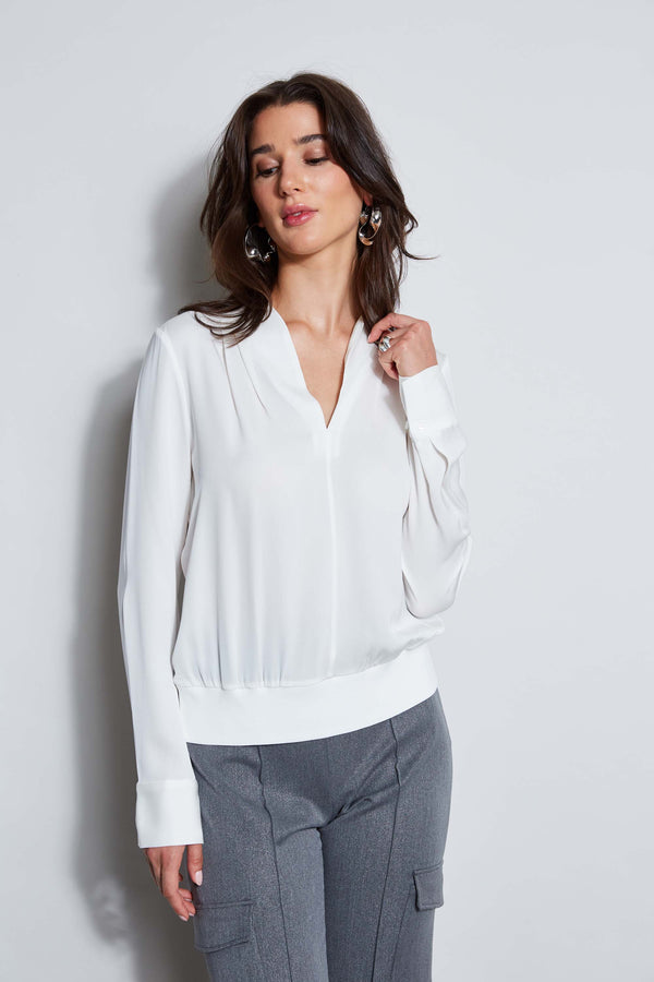 Silk Contour Neck Rib Trim Shirt