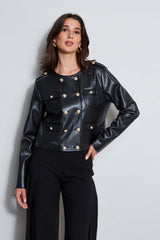 Vegan Leather Crest Button Jacket