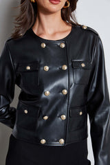 Vegan Leather Crest Button Jacket