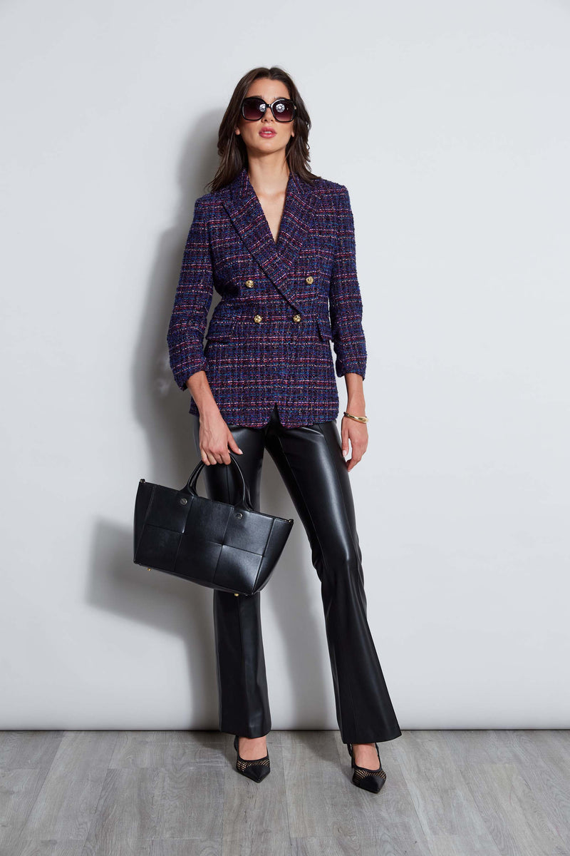 Tweed Ruched Sleeve Double Breasted Blazer