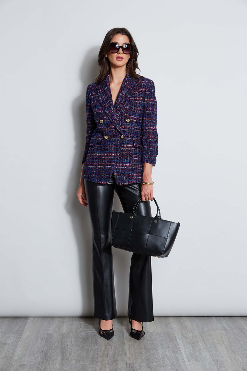 Tweed Ruched Sleeve Double Breasted Blazer