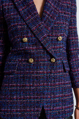 Tweed Ruched Sleeve Double Breasted Blazer