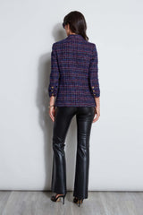 Tweed Ruched Sleeve Double Breasted Blazer