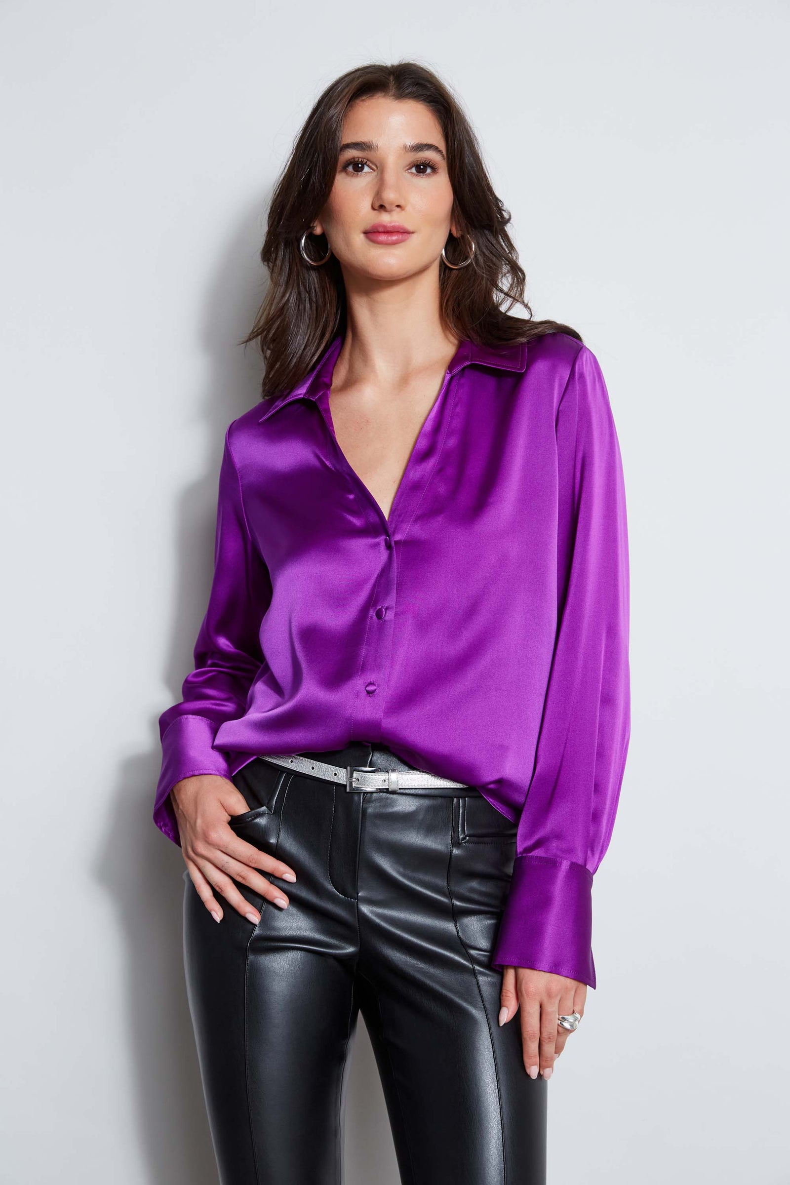 Silk Satin Button Down Shirt Elie Tahari