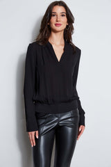 Silk Contour Neck Rib Trim Shirt